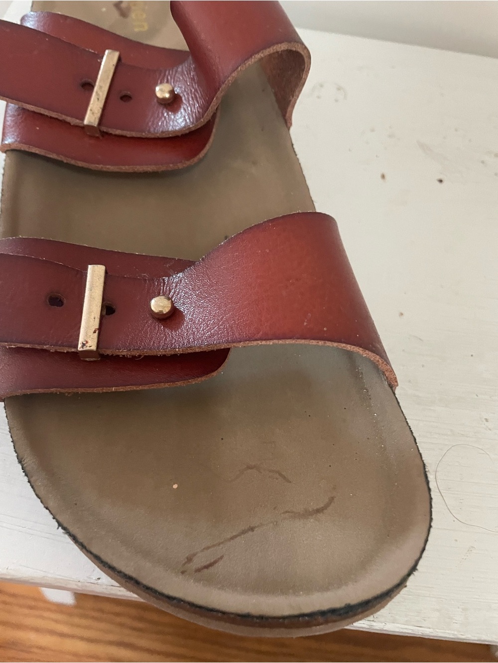 Madden Girl Red-Brown Double Strap Slide Sandals - Picture 4 of 4